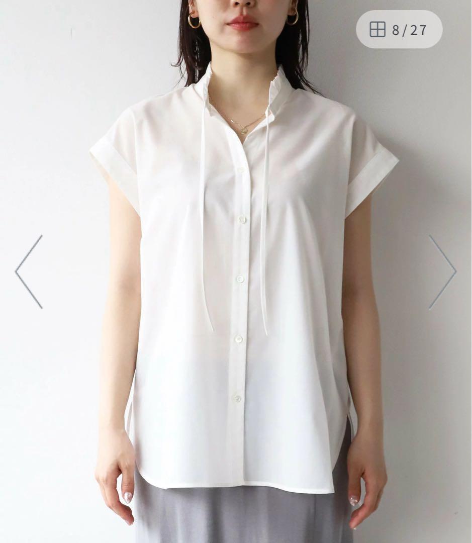 タグ付き MICA＆DEAL フリルカラースキッパーブラウス シャツ ホワイト