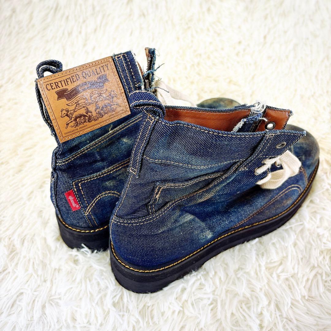 グラム　ハイカット　スニーカー　デニム　ダメージ　メンズ　美品　靴　27.5