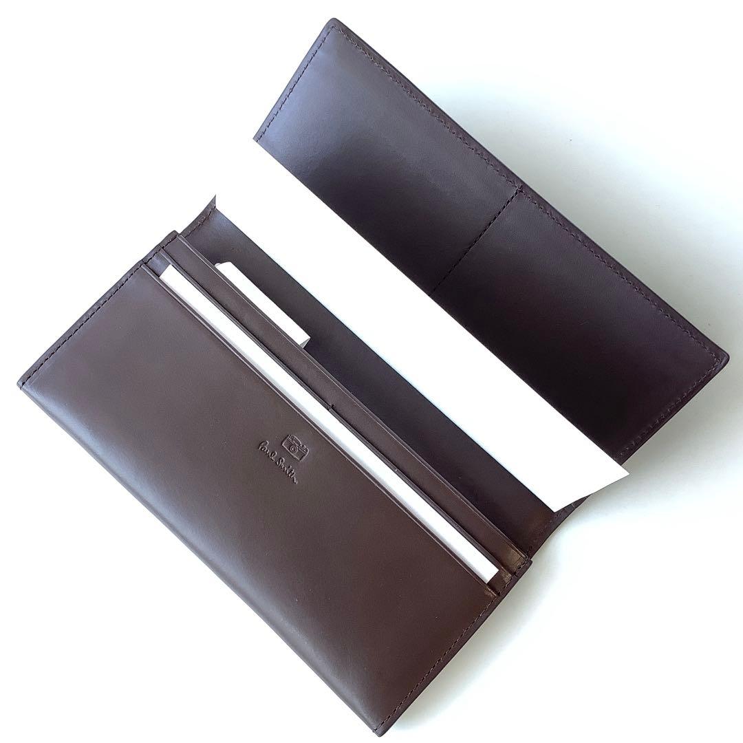 新品★ポールスミス★ベジタンストライプトリムかぶせ長財布★ダークブラウン茶