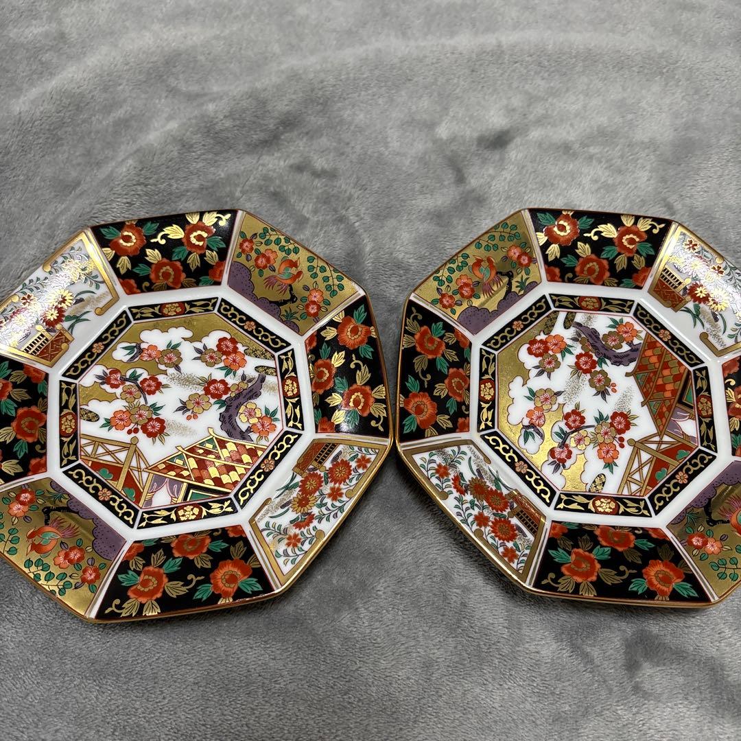 【即日発送✨】　有田焼　青藍窯　古伊万里紋 金蘭手　金彩　八角皿　5枚セット