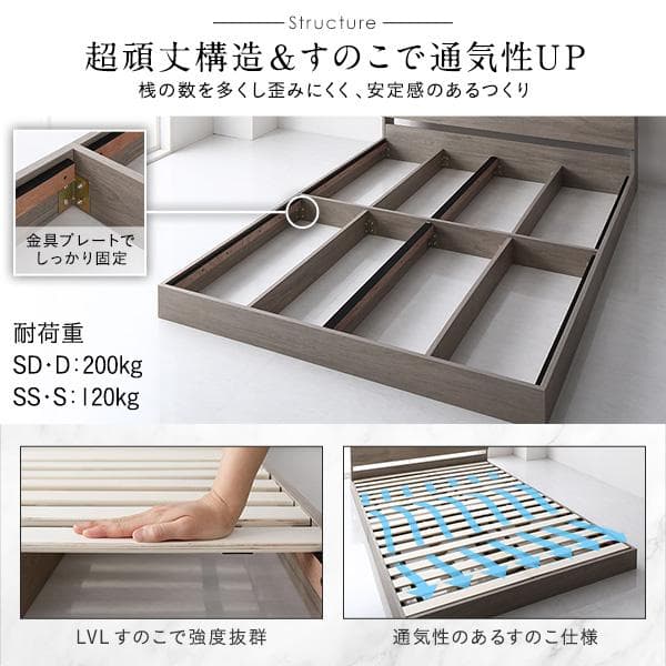 ベッド セミダブル ボンネルコイルマットレス付 グレージュ ds-2423342