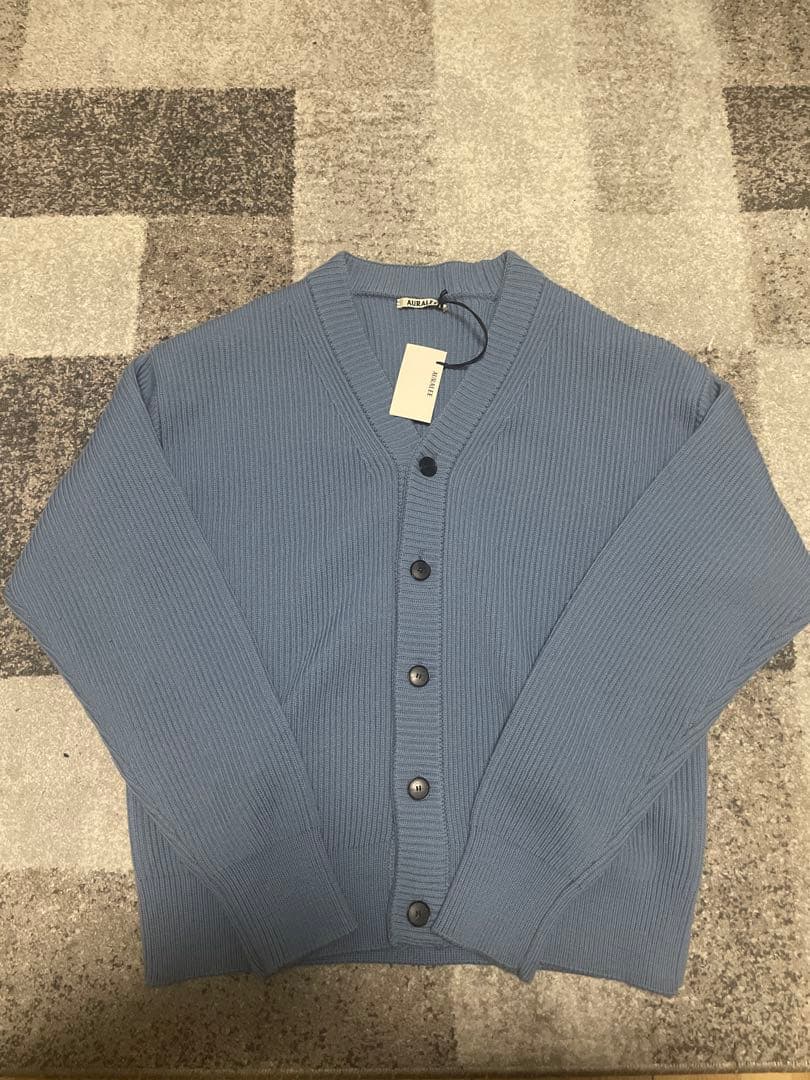 AURALEE リブ編みVネックカーディガン（ブルー•サイズ4）