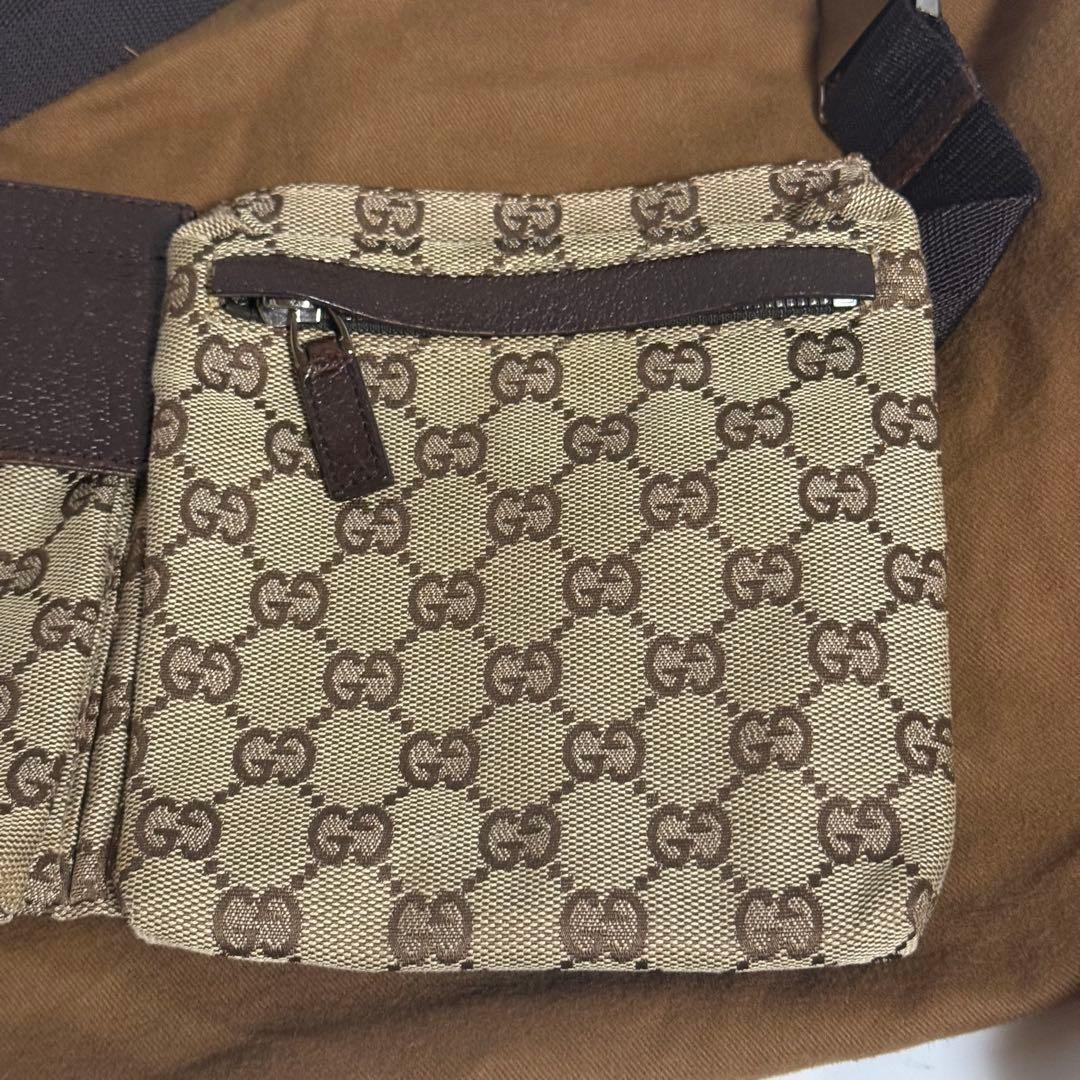 GUCCI グッチ GGキャンバス ボディバッグ ブラウン レザー
