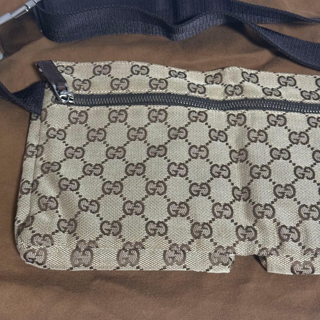 GUCCI グッチ GGキャンバス ボディバッグ ブラウン レザー