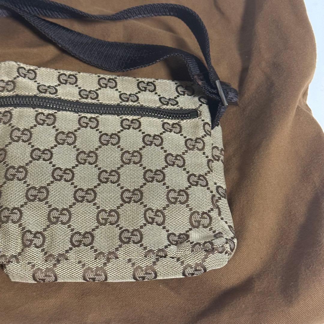 GUCCI グッチ GGキャンバス ボディバッグ ブラウン レザー