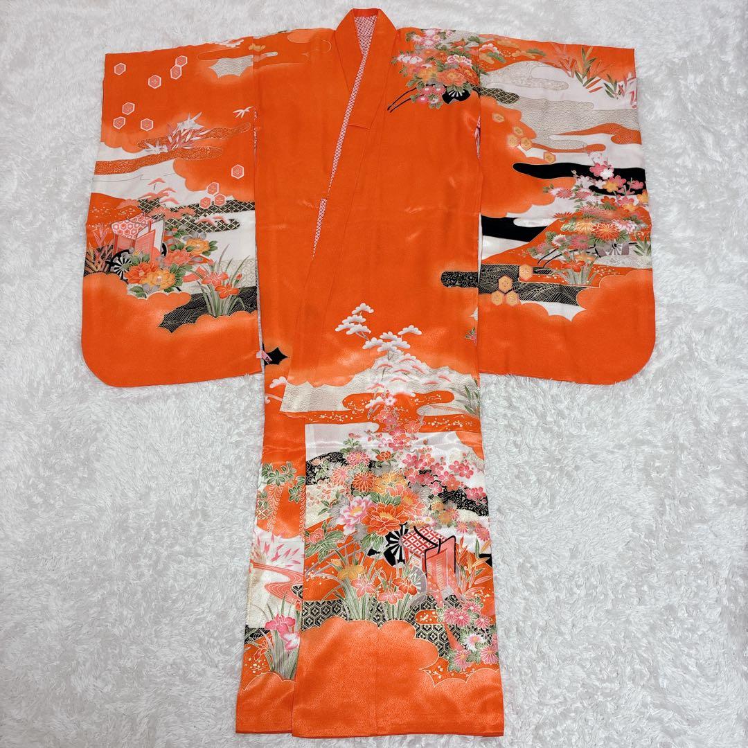 七五三 女の子 着物 セット 7歳用 花柄 はこせこ 草履 帯　バッグ　浴衣