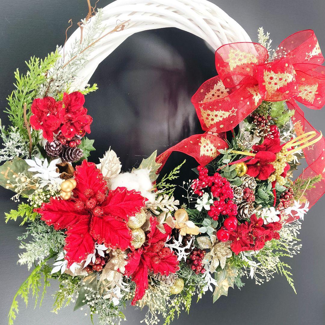 商品名【聖蘭】華やか！❤ポインセチアのクリスマスリース 冬リース 玄関リース