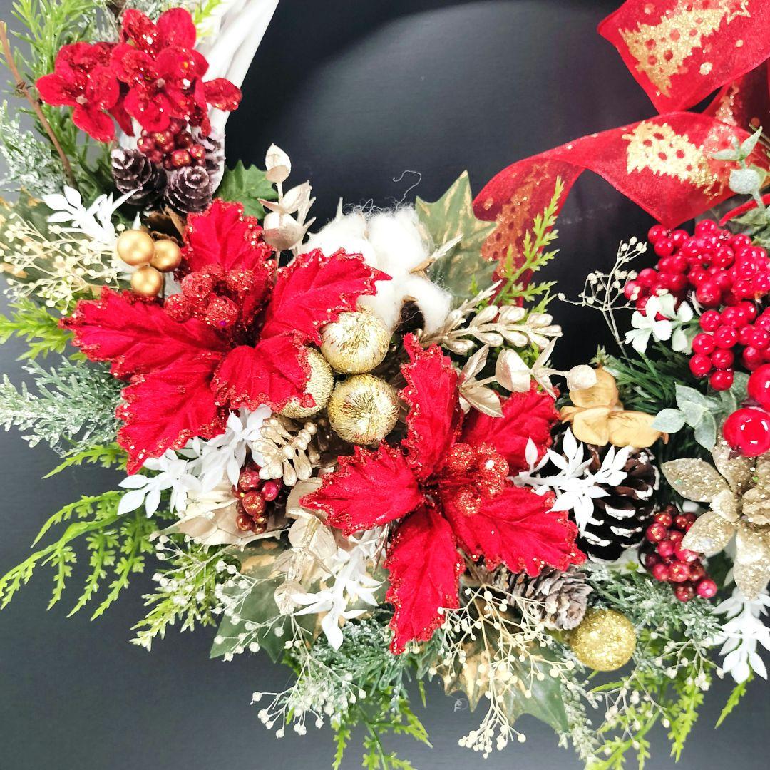 商品名【聖蘭】華やか！❤ポインセチアのクリスマスリース 冬リース 玄関リース