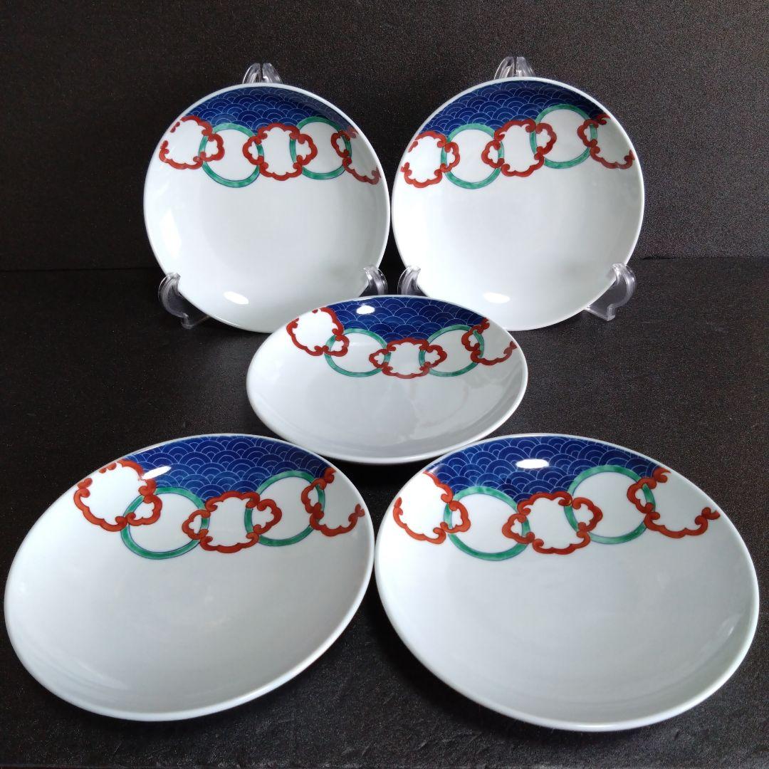 未使用 鍋島焼紫芳舎 伊万里 彩鍋島 中皿5枚 銘々皿　お祝い