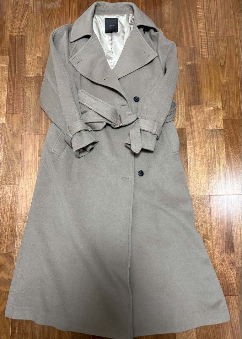 anuans アニュアンス ウールトレンチロングコート S カーキグレー