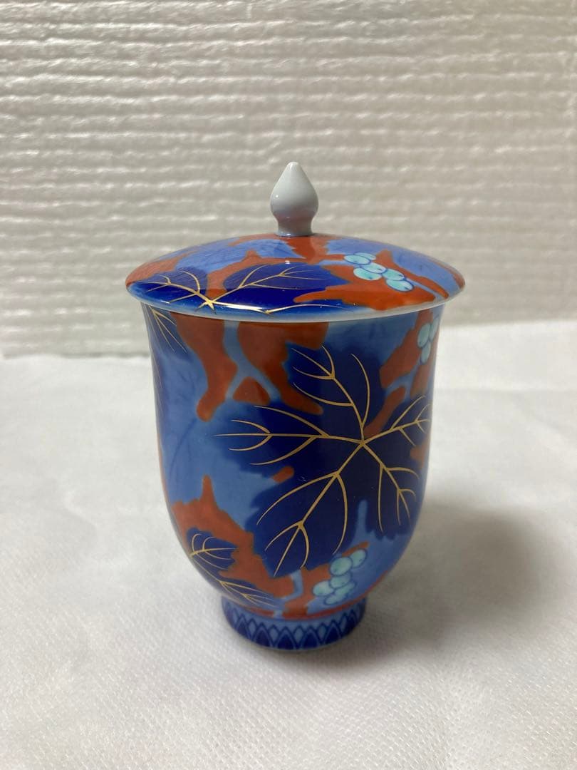 深川製磁　牡丹外赤　湯呑み