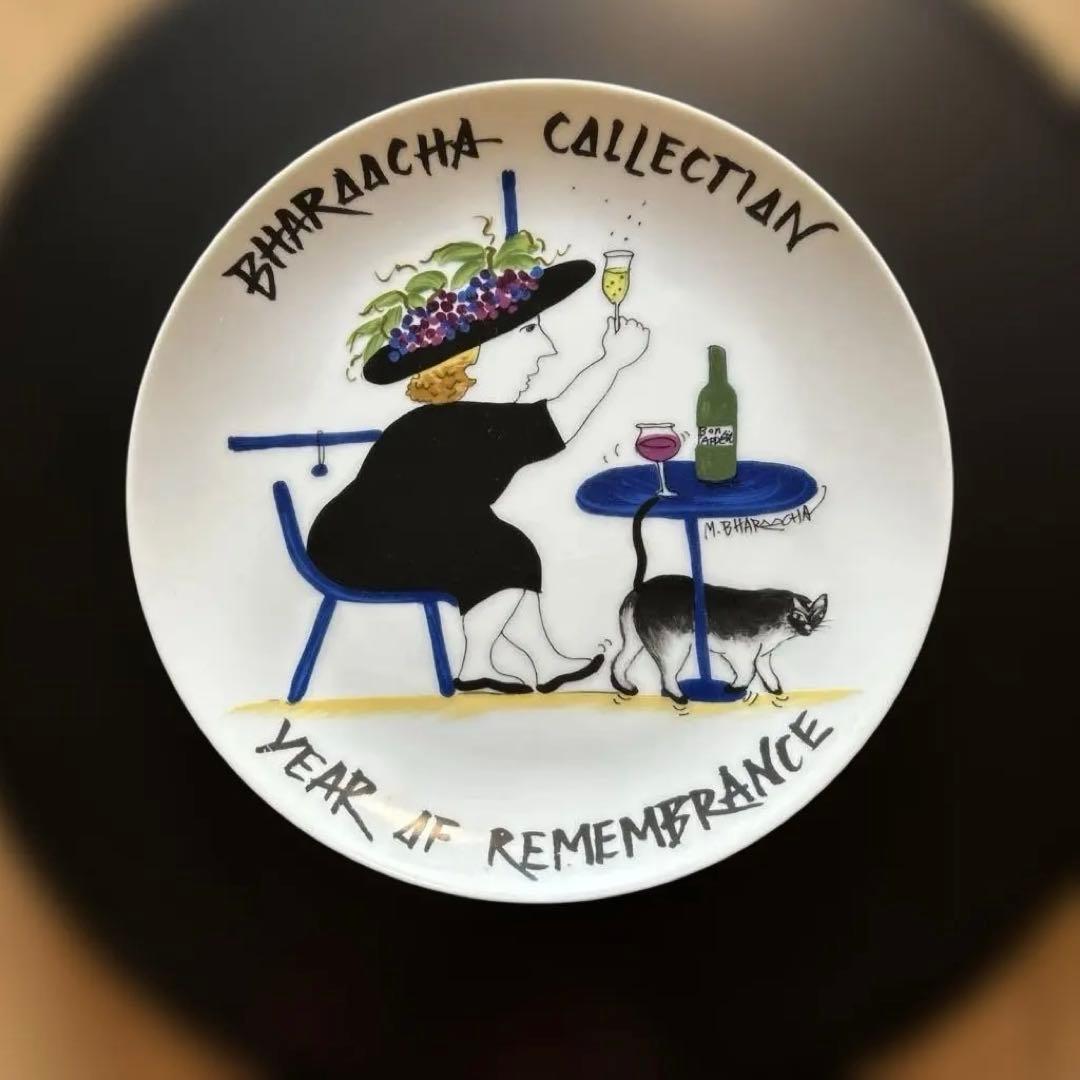 BHAROOCHA COLLECTION記念日プレート 黒猫 ワイン 乾杯