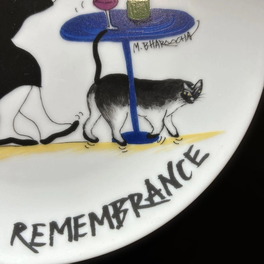 BHAROOCHA COLLECTION記念日プレート 黒猫 ワイン 乾杯