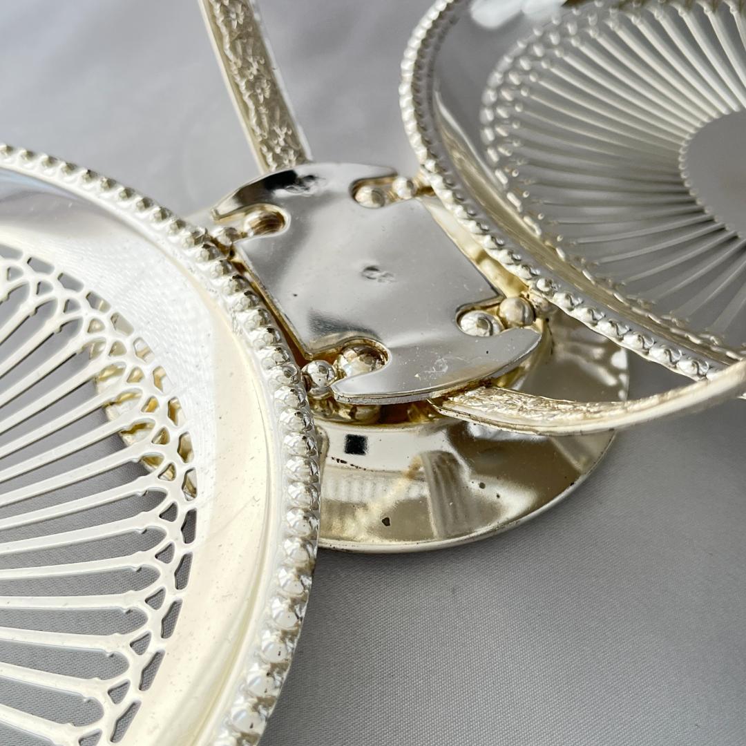 【英国】 パールと透かしのケーキスタンド 【シルバープレート】バタフライ式