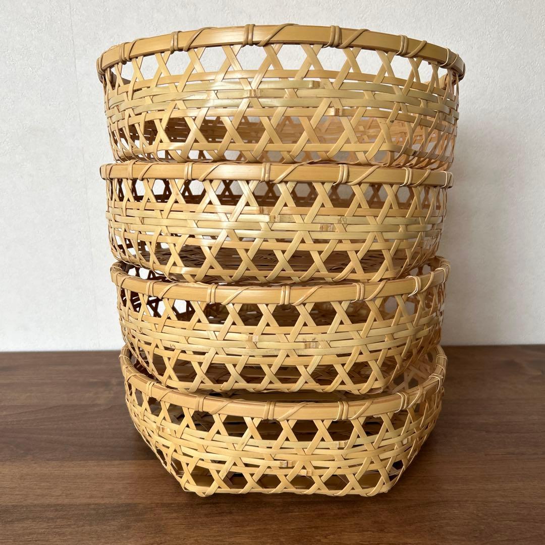 ４点　竹籠　カゴ　六つ目　御膳　水切りカゴ　竹ザル