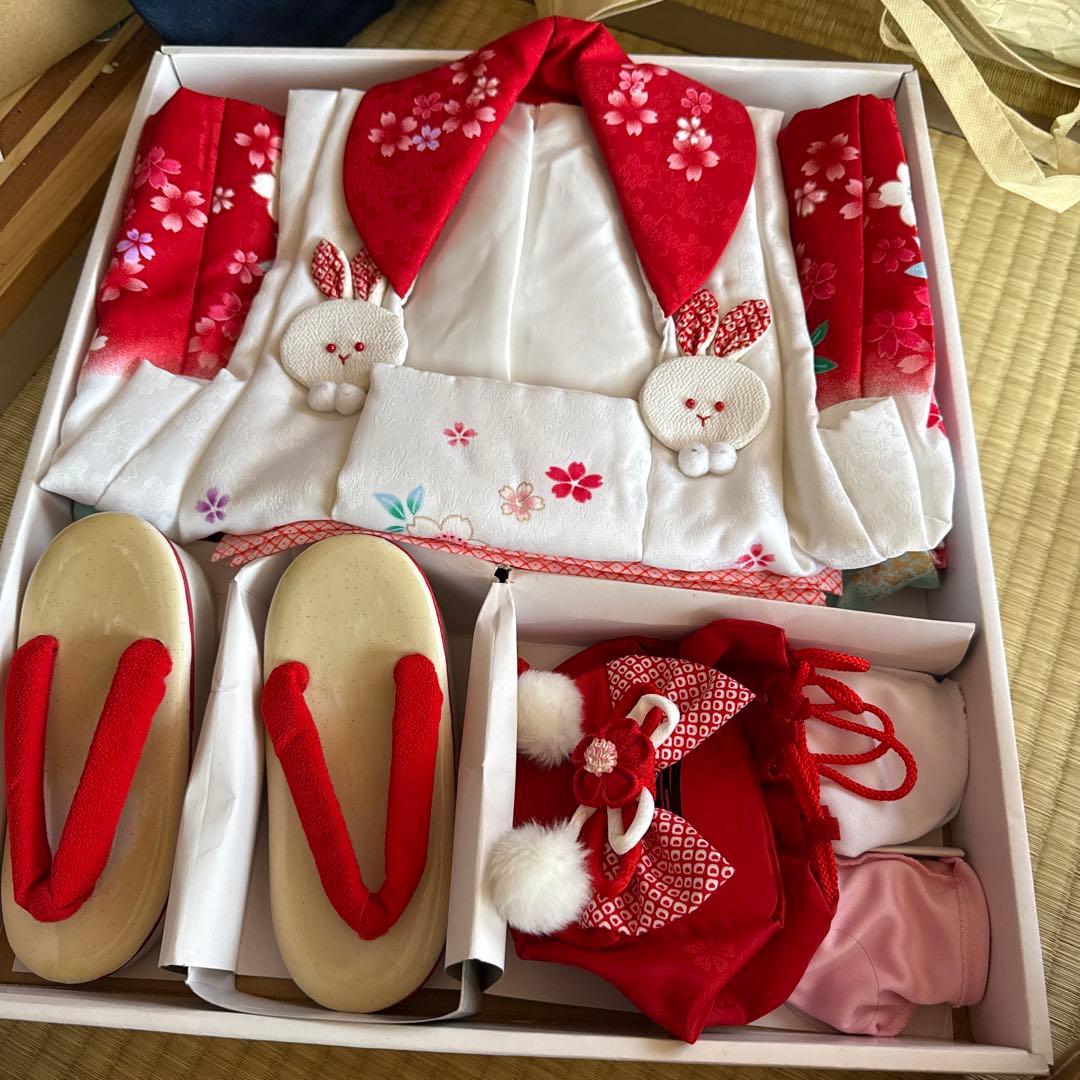 七五三衣装セット 赤と白 花柄