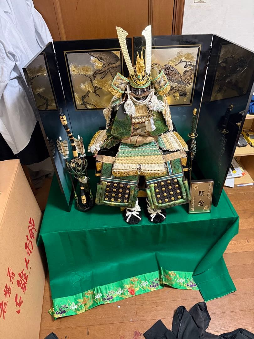 五月人形 兜 鎧 斑鳩の里 皇宸 正絹 木彫竜 彫金説明書有 美品