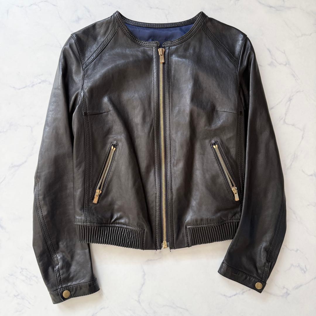 【美品】　トゥモローランド　レザージャケット　シングルライダース　ノーカラー
