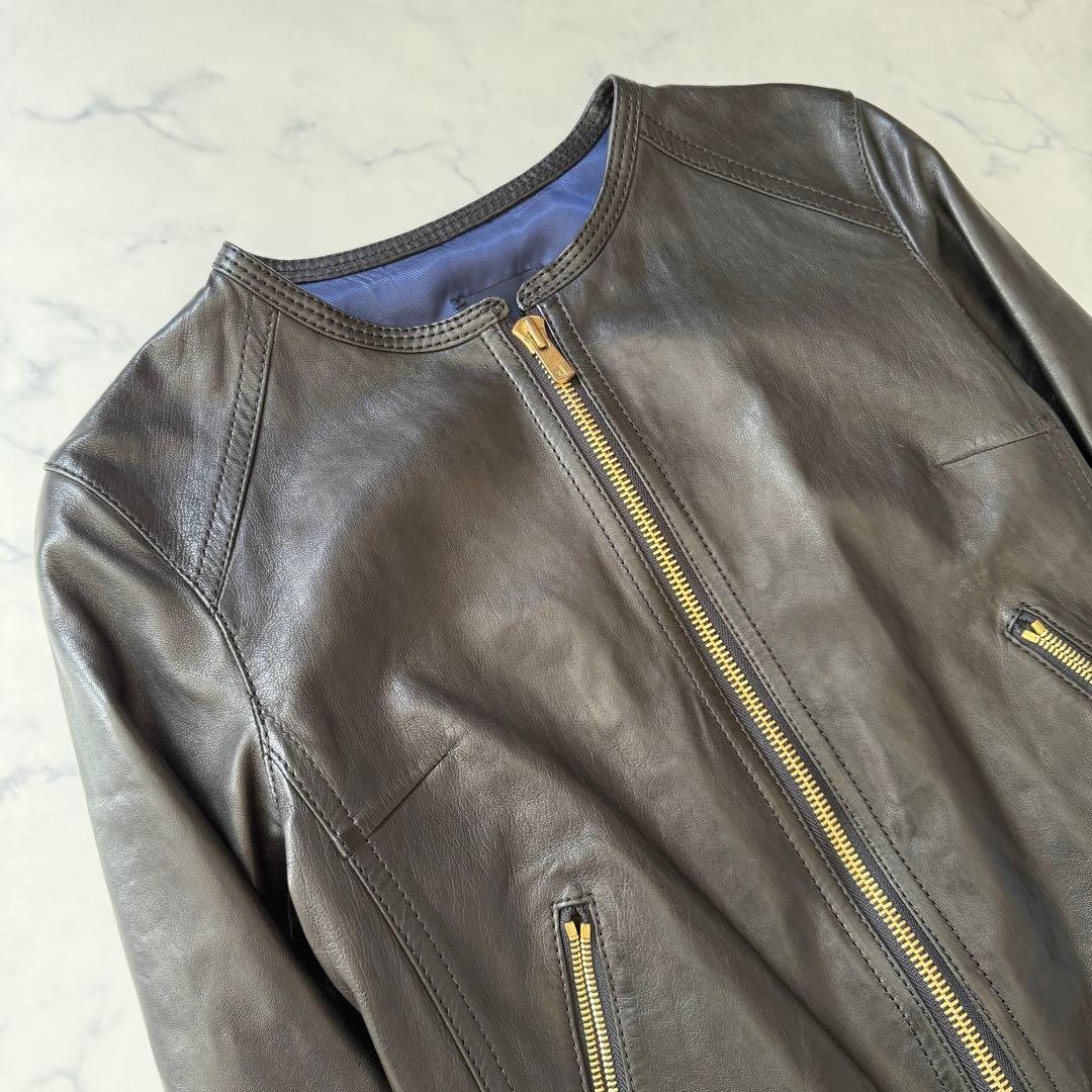 【美品】　トゥモローランド　レザージャケット　シングルライダース　ノーカラー
