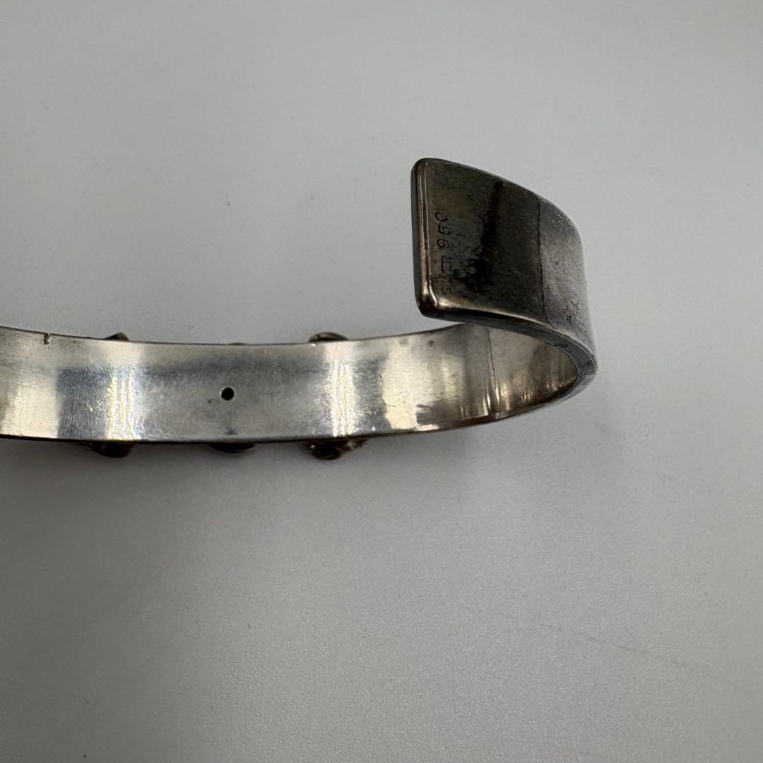 美品☆ silver 平打ち銀爪 石 ストーン バングル シルバー 爪