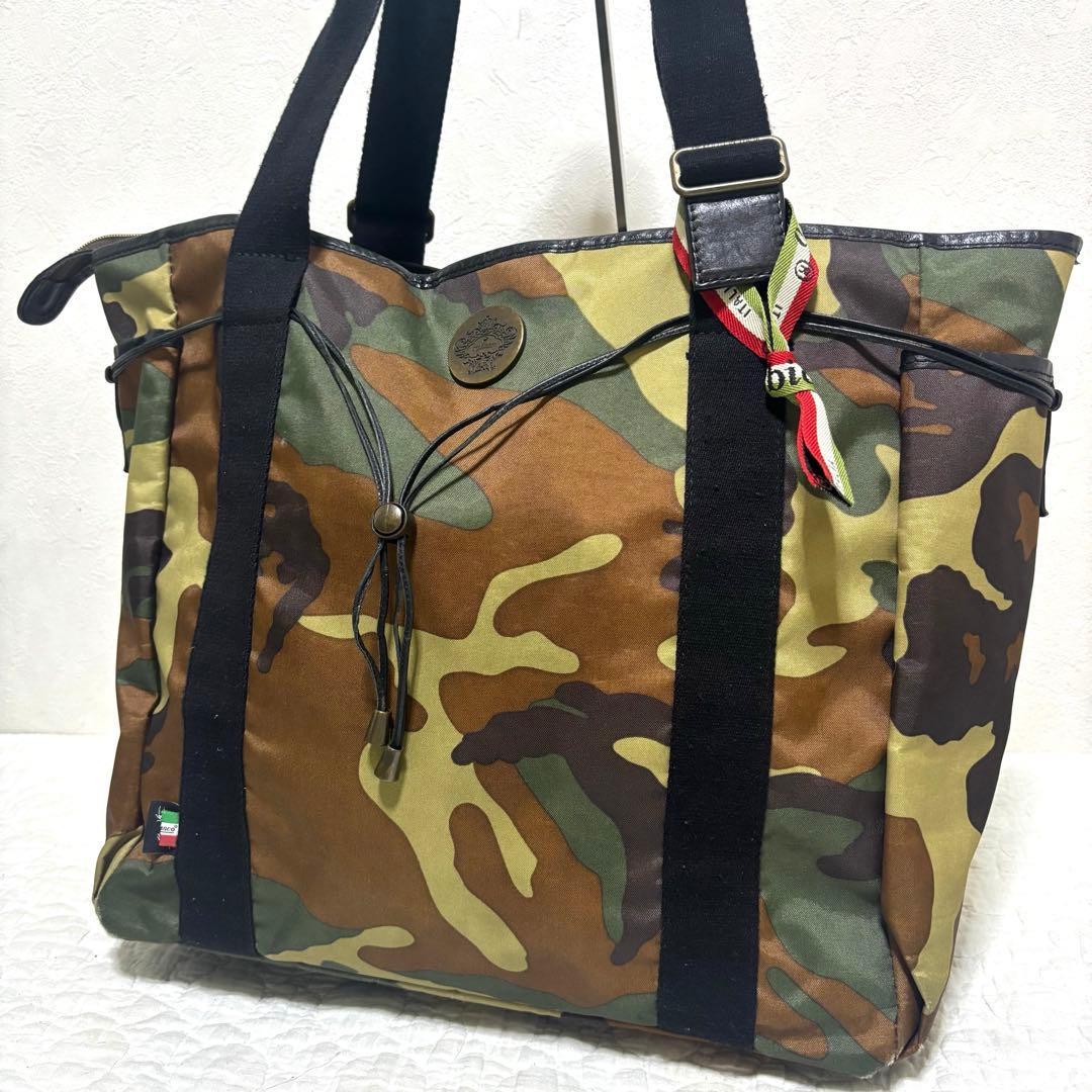 【希少】Orobianco ナイロン×レザー　カモフラ トートバッグ　大容量