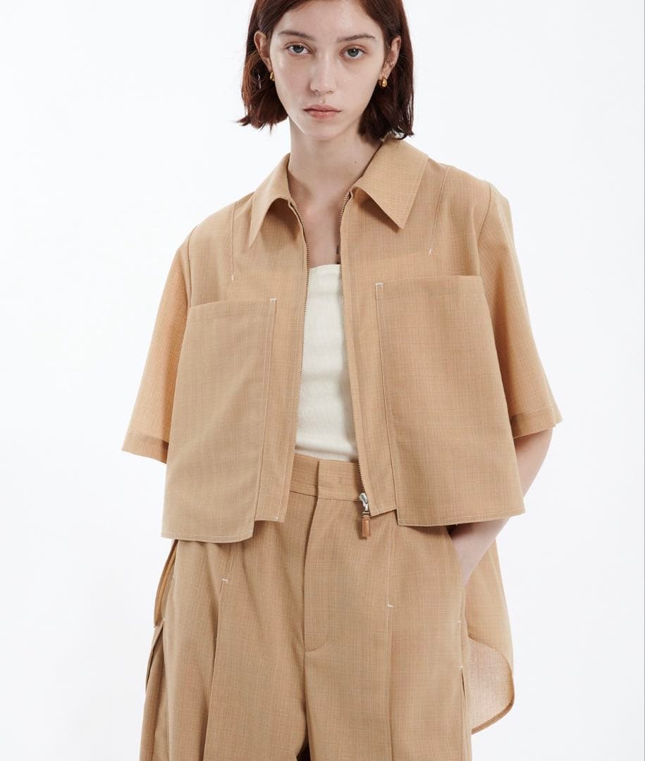 PUBLIC TOKYOドライトロスリットシャツ ベージュ