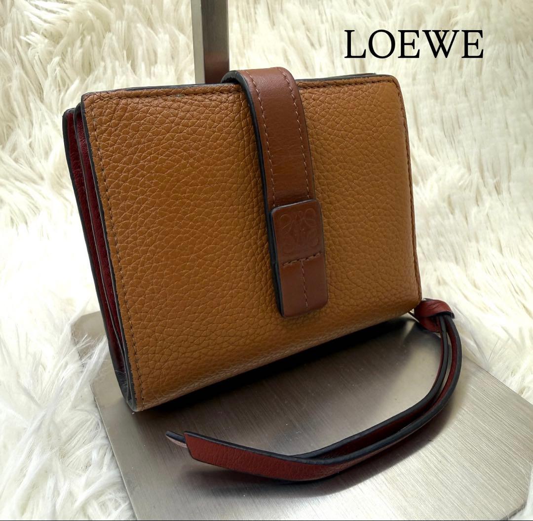 ロエベ　折り財布　コンパクトジップウォレット　ブラウン　アナグラム