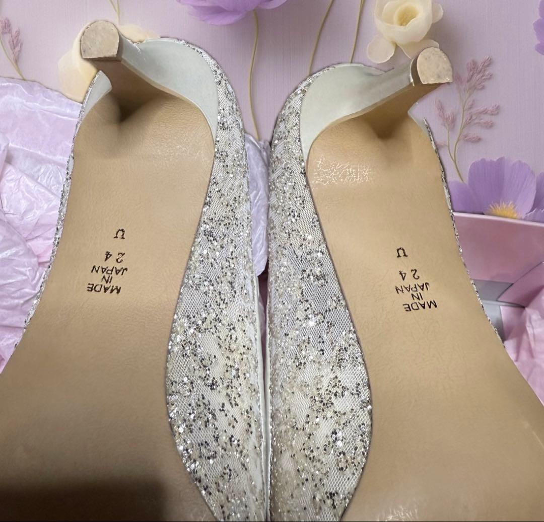 美品ダイアナ　キラキラグリッター　パンプス　結婚式パンプス　グリッターパンプス