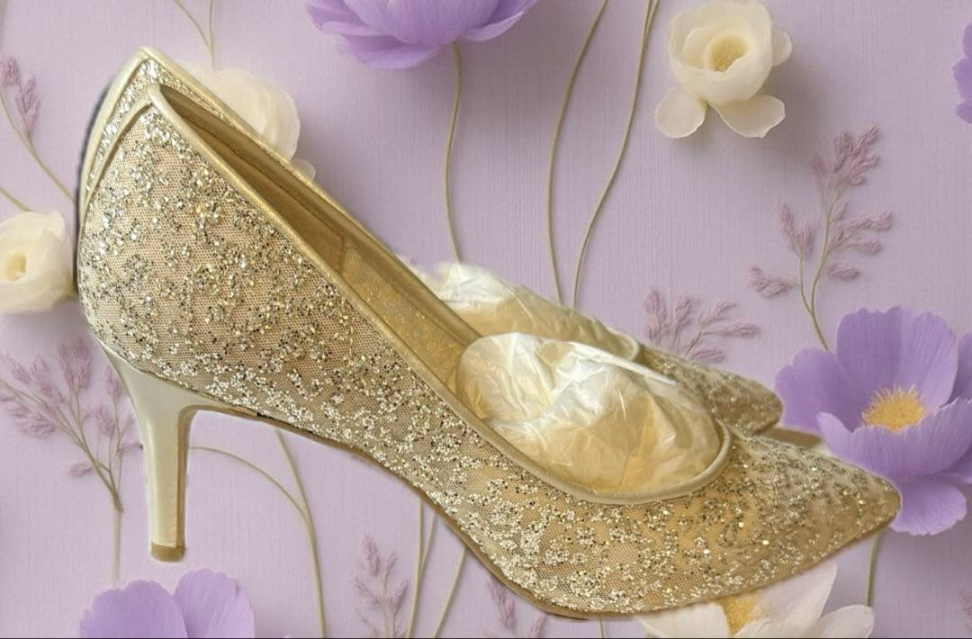 美品ダイアナ　キラキラグリッター　パンプス　結婚式パンプス　グリッターパンプス