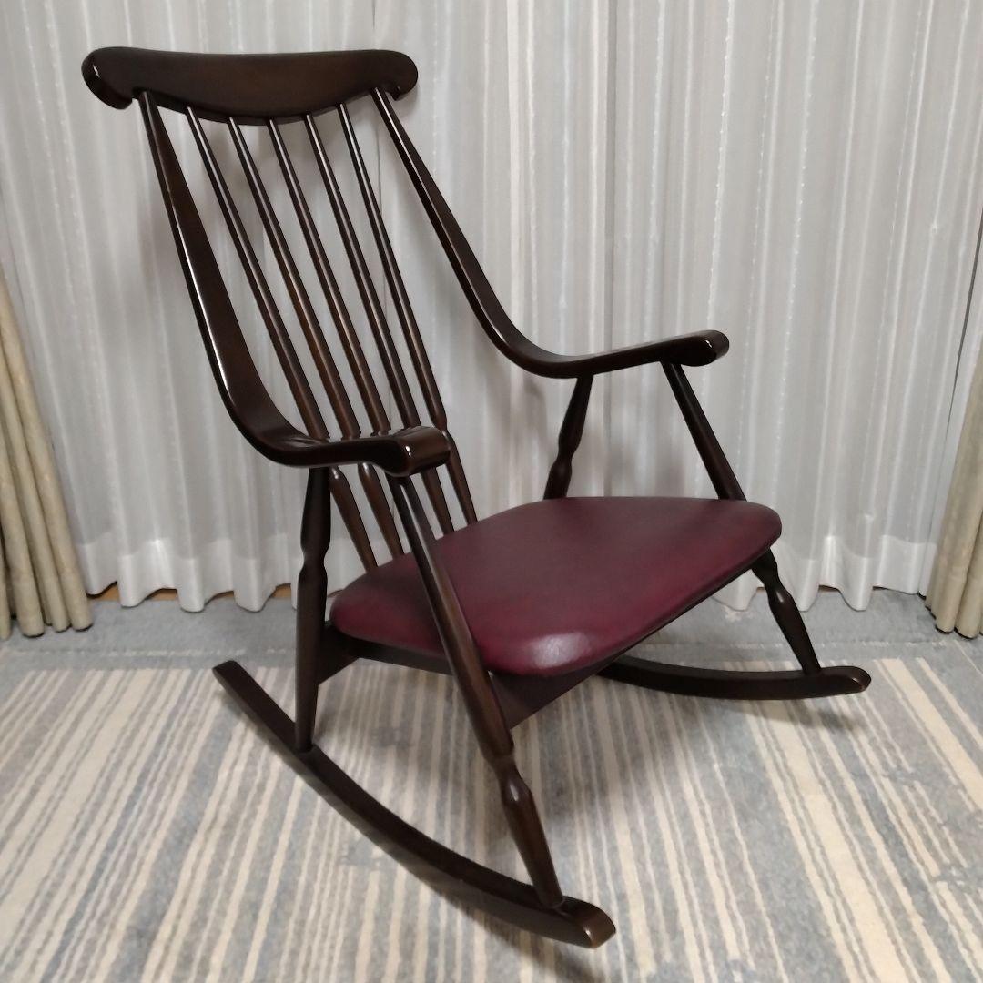 希少　ヴィンテージ　レトロ　鳥取家具　ロッキングチェア　ブラウン
