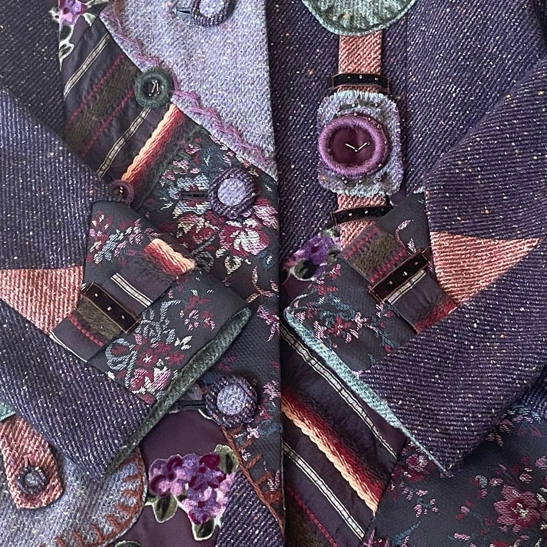 希少★ムッシュ榊 ノンノンドール パッチワーク 刺繍 ウール シルク混 コート