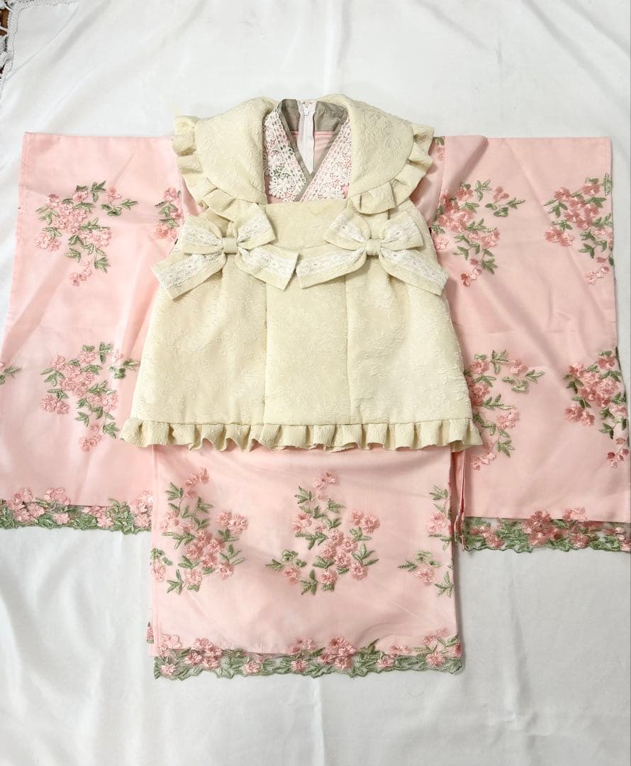 七五三　子供用着物セット 100cm フリル付き