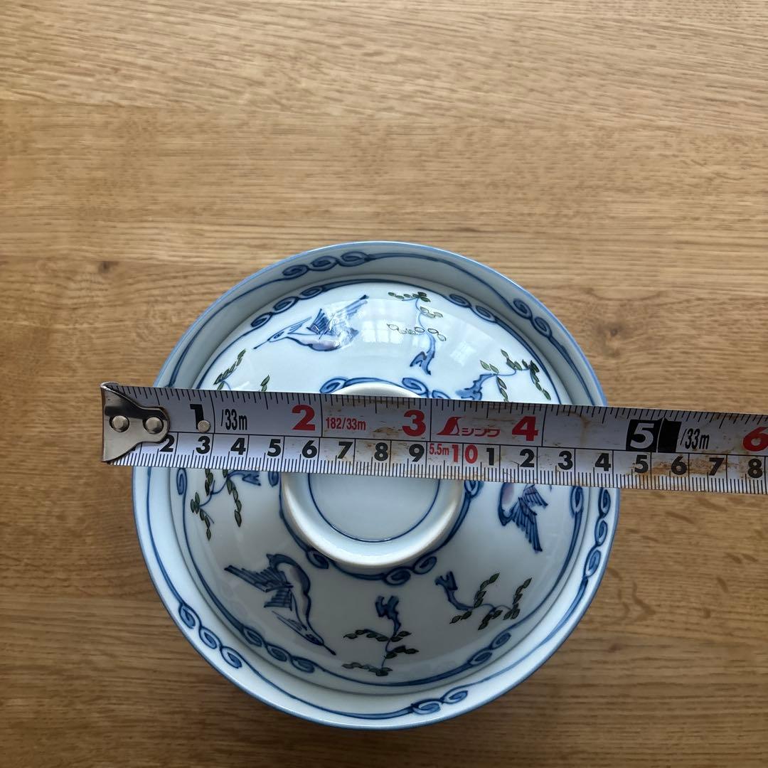 有田焼　源右衛門　染錦松鳥文蓋付茶碗 茶碗５客
