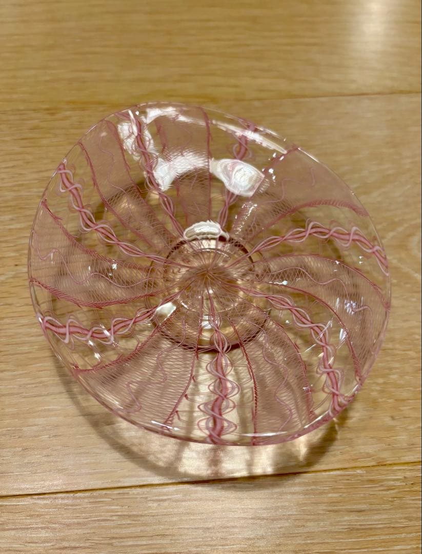 【希少】潮工房　レースガラス　小皿　ピンク
