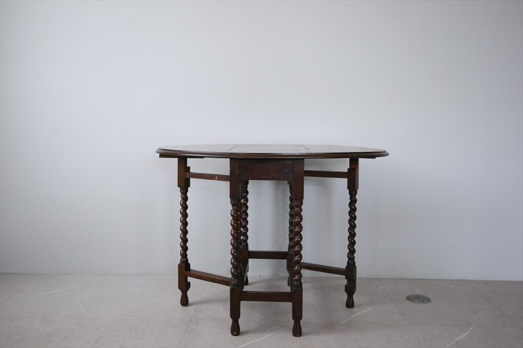 英国アンティーク木製ゲートレッグテーブル/ダイニング机バタフライ(92-186)