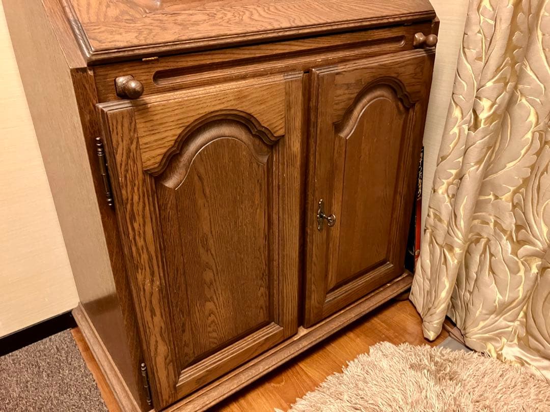 アンティーク　ベルギー製　ライティングデスク　　木製　鍵付き　収納力　大