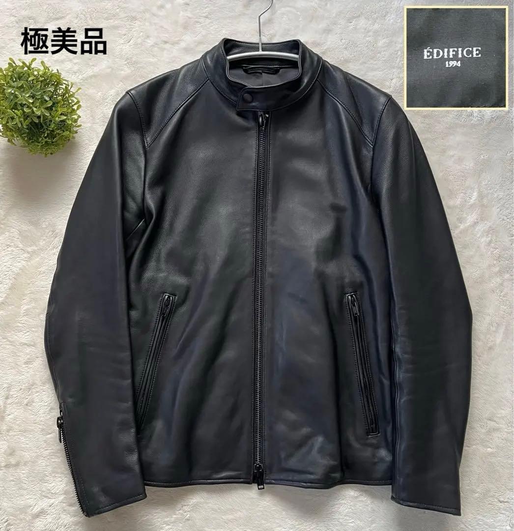 極美品✨エディフィス　ラムレザー　羊革　シングルライダース　M　黒　ダブルジップ
