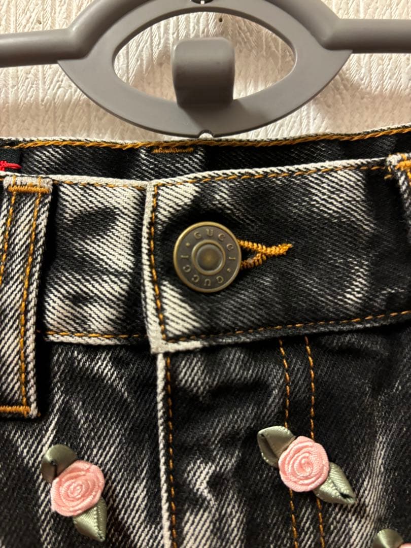 gucci スカート　デニム　フラワー　バラ　ローズ　2018