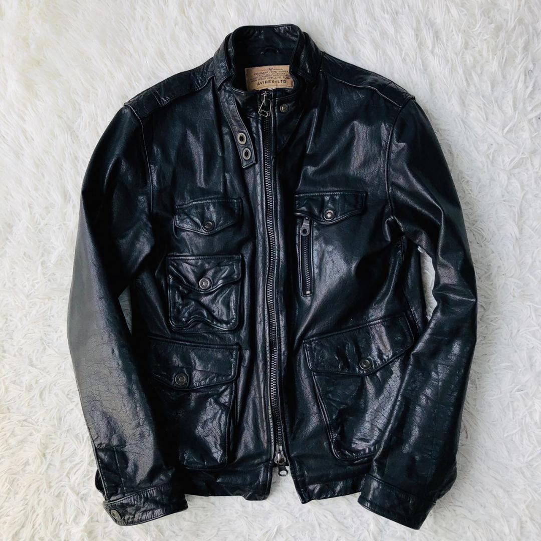 【希少】AVIREX★レザージャケット 羊革 ライダース ブラック M
