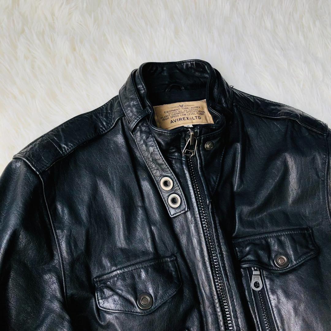 【希少】AVIREX★レザージャケット 羊革 ライダース ブラック M