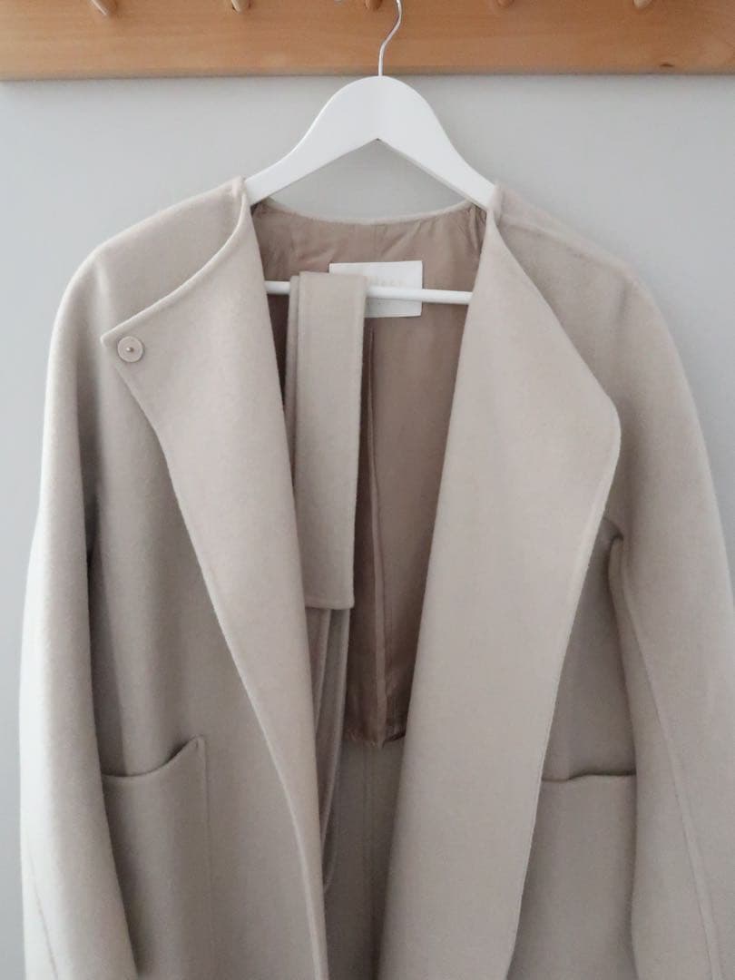 Ballsey プレミアムウールリバー ノーカラーコート ライトベージュ　34