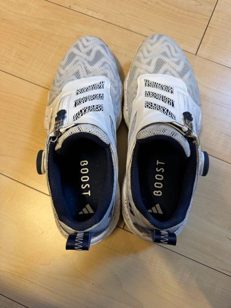 【美品】adidasコードカオス 25 ボア　ゴルフシューズ ホワイト/ネイビー