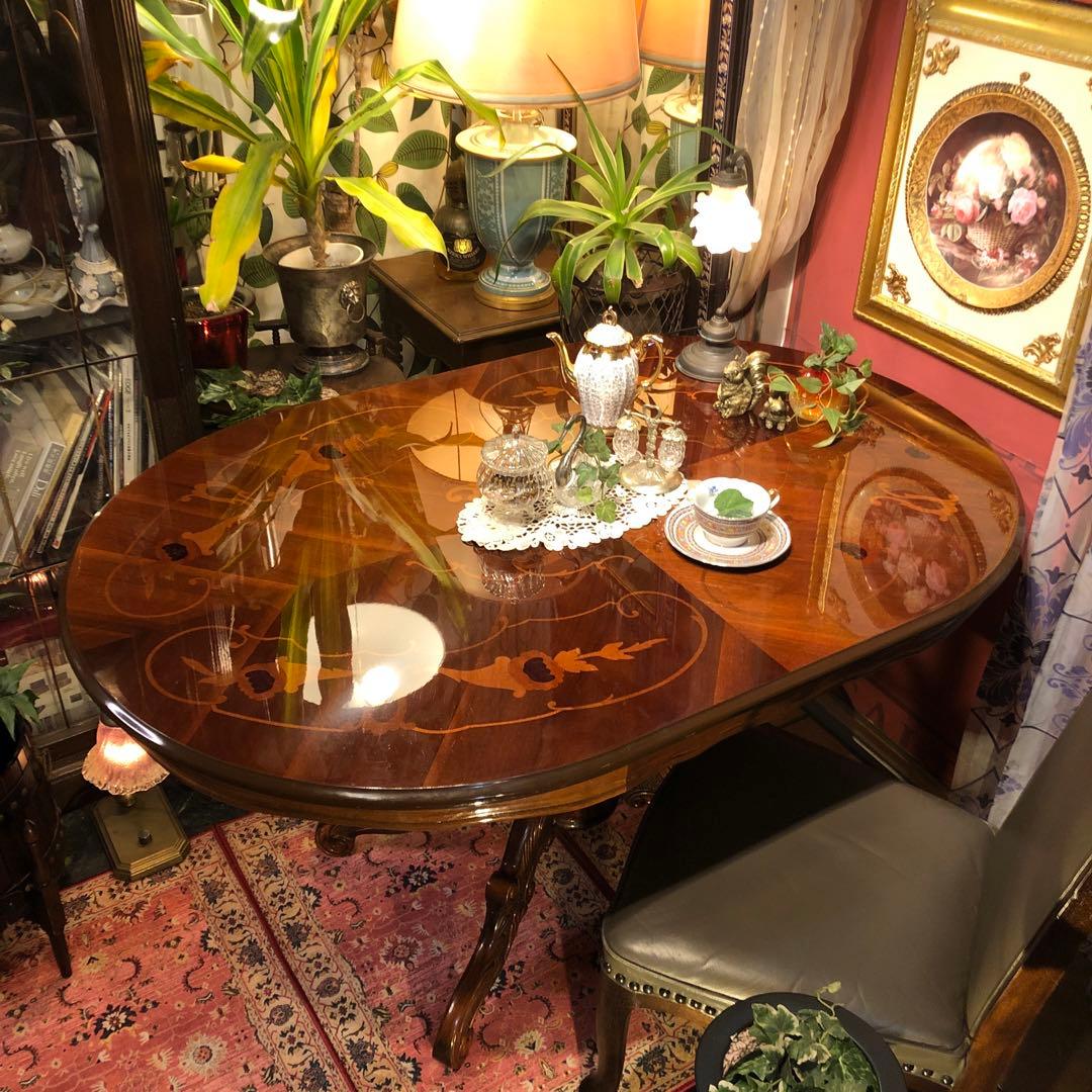 こうママ✨✨ 天板のみSaleヴィンテージ イタリアン象嵌オーバルテーブル