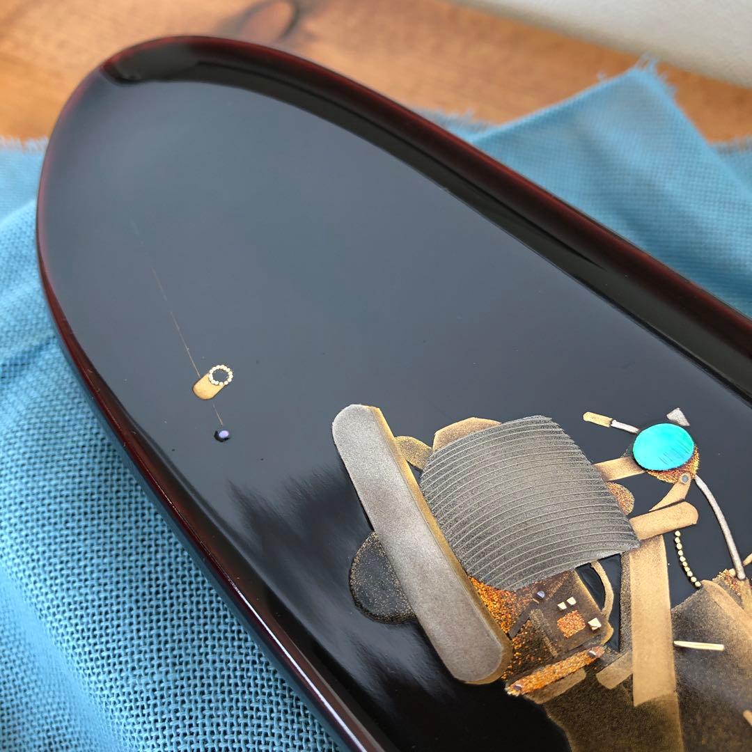 箱瀬淳一　長方ペン皿　40cm漆器　水野式　自動三輪車　蒔絵　飾り皿　輪島塗長皿