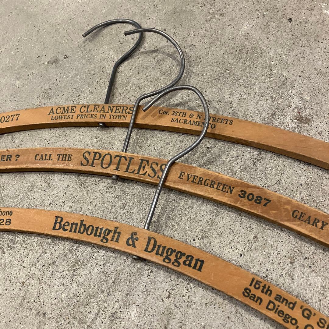 USA ヴィンテージ ロゴ入り 木製 ウッド ハンガー 3本セット アンティーク