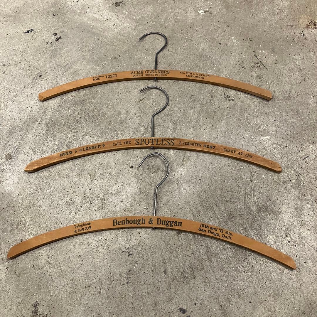 USA ヴィンテージ ロゴ入り 木製 ウッド ハンガー 3本セット アンティーク