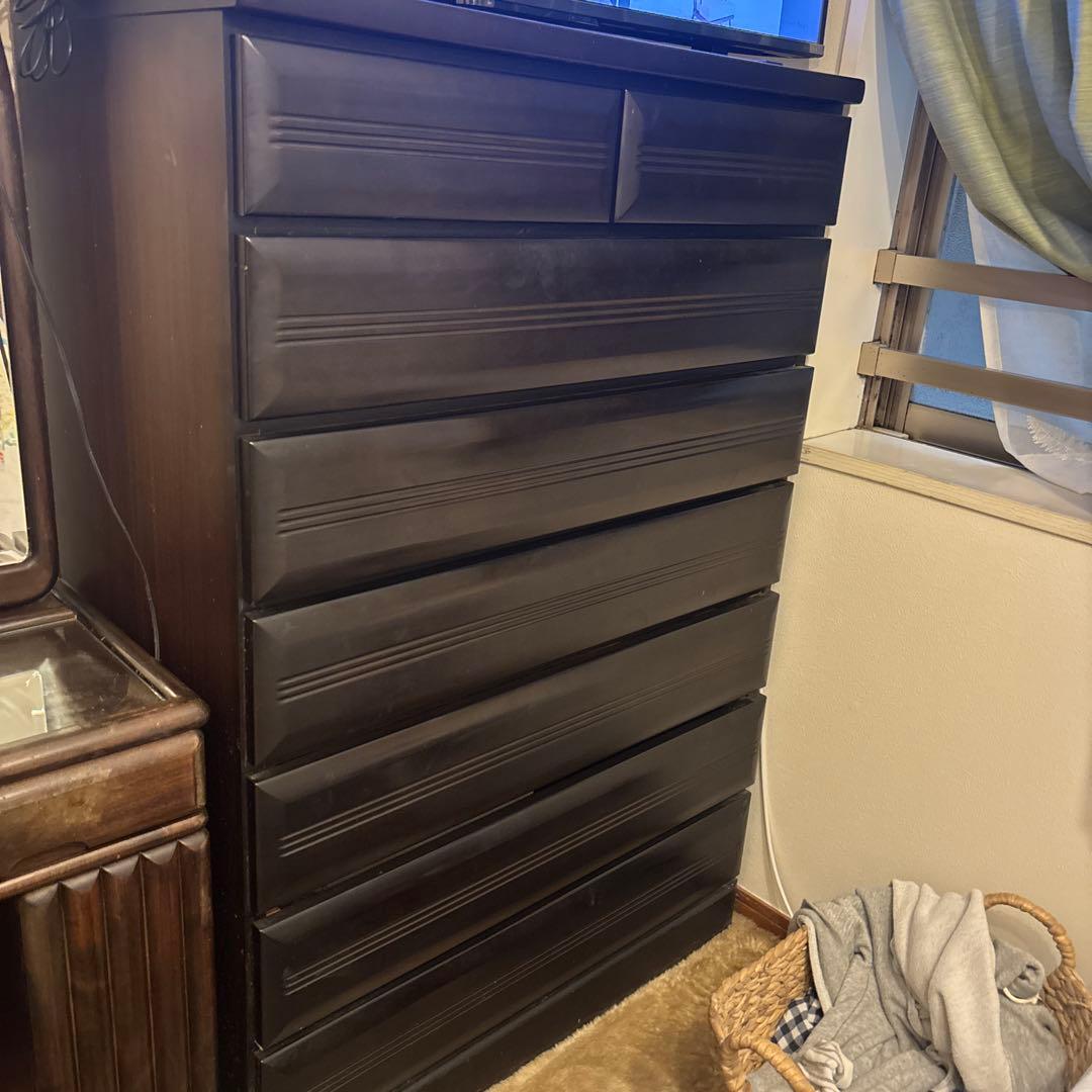 ダークブラウン木製チェスト 6引き出し　カリモク家具