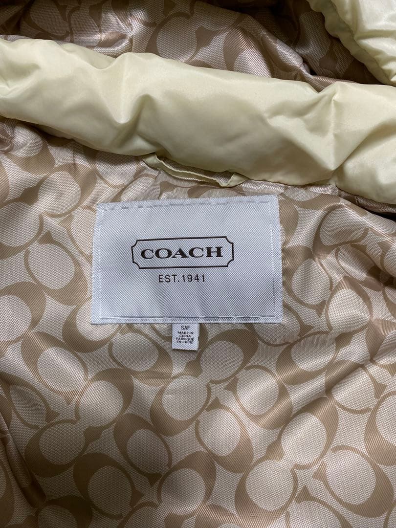 COACH フード付きダウンベスト S アイボリー