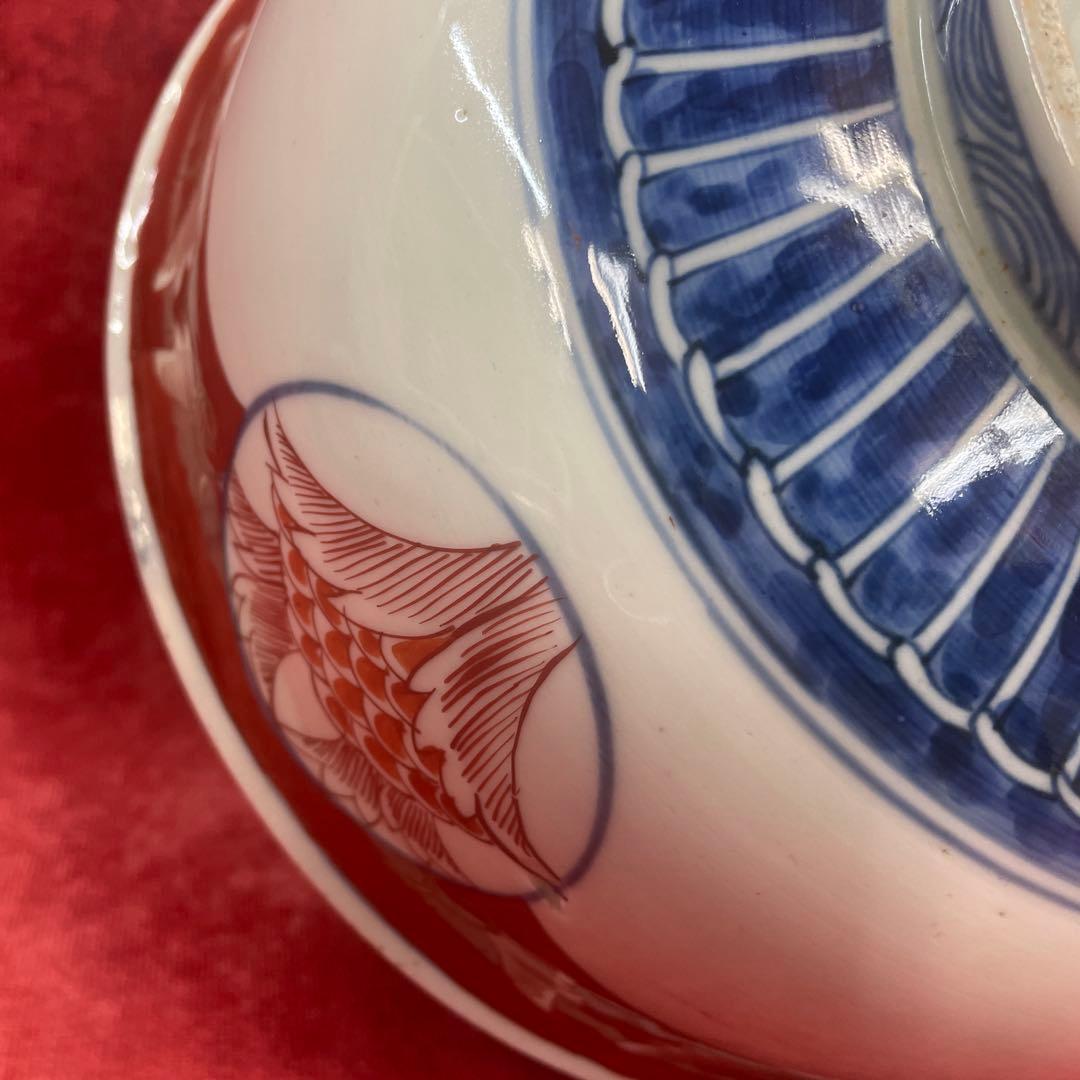 【N12】 染付 大鉢 江戸〜明治 富貴長春 古い食器 時代物 歴史 中国 鎌傷