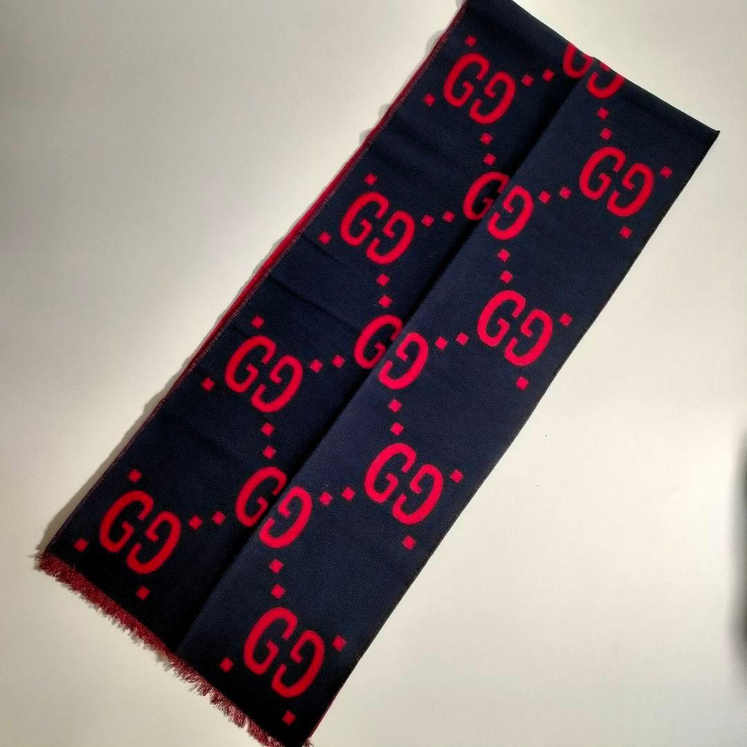 GUCCI GGロゴ リバーシブル マフラー ジャガード ウール×シルク
